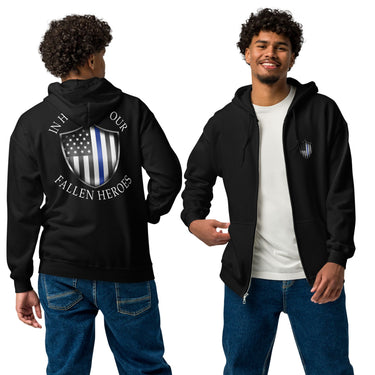 Thin Blue Line Police ZIP-UP Hoodie Sweatshirt-In-Black-From Aggressive Thread